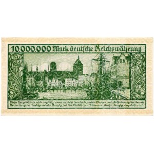 Wolne Miasto Gdańsk, 10 milionów marek 1923, bez oznaczenia serii, nieodwrócony napis