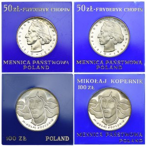 Zestaw, 50 złotych Chopin 1972, 1974, 100 złotych Kopernik 1973, 1974 (4szt.)
