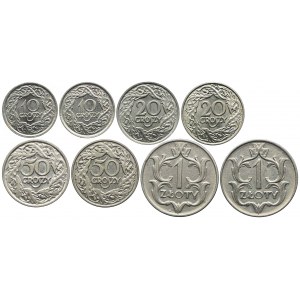 Zestaw, 10, 20, 50 groszy 1923, 1 złoty 1929 (8szt.)