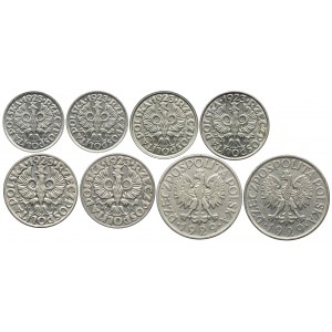 Zestaw, 10, 20, 50 groszy 1923, 1 złoty 1929 (8szt.)