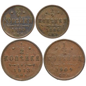 Rosja, zestaw 1/4 kopiejki 1886, 1899 , 1/2 kopiejki 1909, 1913 (4szt.)