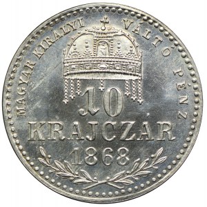 Węgry, 10 krajcarów 1869, Kremnica, PROOF, Restrike Artex