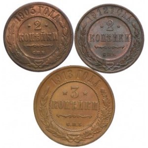 Rosja, zestaw 2, 3 kopiejki 1903-1913 (3szt.)
