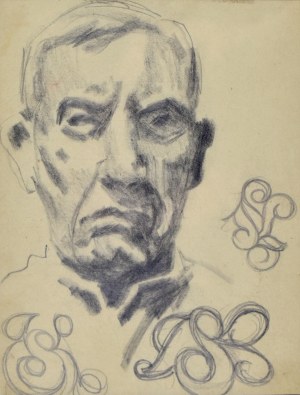 Stanisław Kamocki (1875-1944), Autoportret ze szkicami monogramu SK
