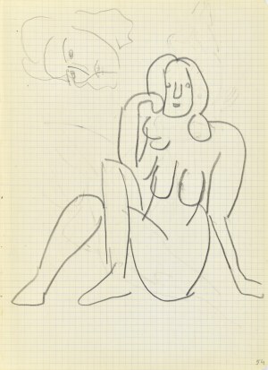 Jerzy Panek (1918-2001), Akt siedzącej kobiety z założonymi nogami oraz szkic głowy kobiety