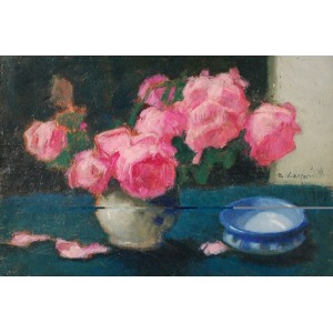 Alfons KARPIŃSKI (1875-1961), Róże i niebieska miseczka