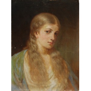 Malarz nieokreślony, monogramista AS (XIX w.), Portret kobiety z rozpuszczonymi włosami