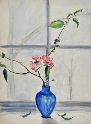 Aneri Irena Weissowa (1888-1981), Kwiaty pigwy w niebieskim wazonie, ok. 1935
