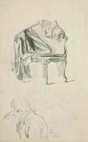 Stanisław Kaczor Batowski (1866-1945), Płaszcz damski leżący na rokokowym fotelu;