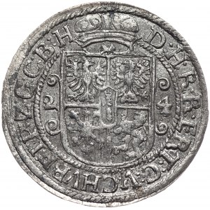 Prusy Książęce, Jerzy Wilhelm, ort 1624, Królewiec, z podwójnym znakiem mincerskim na awersie.