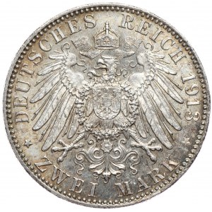 Niemcy, Bawaria 2 marki 1913. Najrzadszy rocznik.