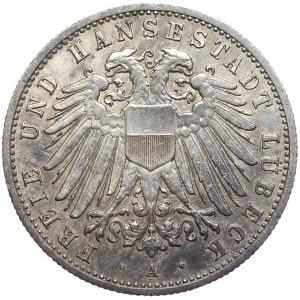 Niemcy, Lubeka 2 marki 1905, nakład tylko 25 tys. sztuk