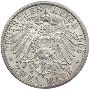 Niemcy, Lubeka 2 marki 1905, nakład tylko 25 tys. sztuk