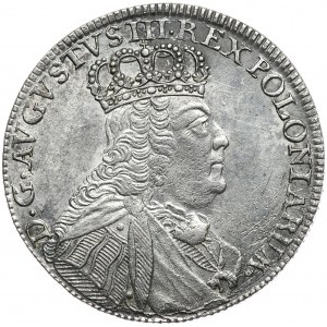 August III, ort koronny 1754, Lipsk, popiersie jak na tymfach, bardzo rzadka odmiana.