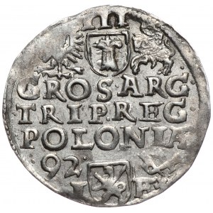 Zygmunt III Waza, trojak 1592, Poznań, szeroka twarz króla, data z lewej