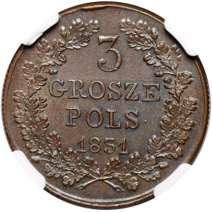 Powstanie Listopadowe, 3 grosze 1831, łapy Orła proste