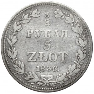Zabór rosyjski, Mikołaj I, 3/4 rubla 5 złotych 1836 MW, Warszawa