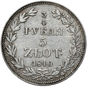 Zabór rosyjski, Mikołaj I, 3/4 rubla 5 złotych 1840 MW, Warszawa