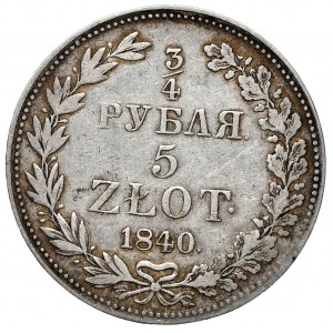 Zabór rosyjski, Mikołaj I, 3/4 rubla 5 złotych 1840 MW, Warszawa