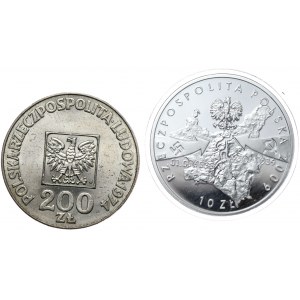 200 zł 1974 XXX lat PRL, 10 zł 2009 Wieluń