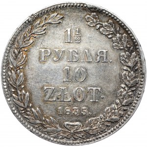 Zabór rosyjski, Mikołaj I, 1 1/2 rubla, 10 złotych 1835/3 НГ, Petersburg, data przebita z rocznika 1833