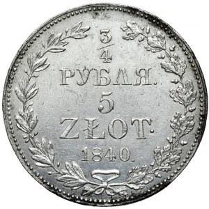 Zabór rosyjski, Mikołaj I, 3/4 rubla 5 złotych 1840 MW, Warszawa