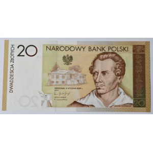 Banknot 20 zł 2009 Juliusz Słowacki, JS0029396, w folderze emisyjnym NBP