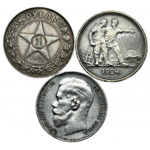 Rosja-ZSRR, zestaw monet - rubel 1896* Paryż, 1921 AГ, 1924 ПЛ