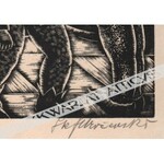 Stefan Mrożewski (1894-1975), [grafika, 1929] Scena ze starcem i dworzanami (z cyklu Le Roi au masque d’or)