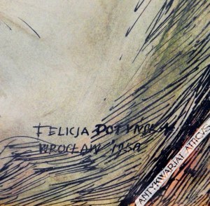 Felicja Potyńska (1908-1984), [rysunek, 1950] Michalczyk Konstanty przodownik pracy przy Powszechnym Domu Towarowym we Wrocławiu [socrealizm]