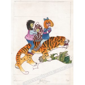 Zbigniew Rychlicki (1922-1989), [drawing, 1986] [children on a tiger].