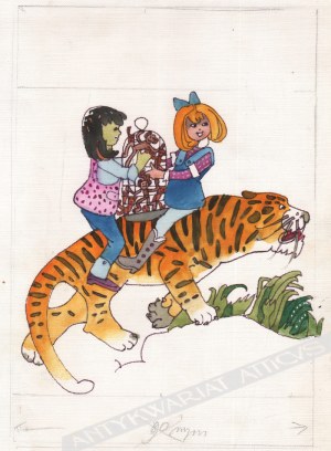 Zbigniew Rychlicki (1922-1989), [rysunek, 1986] [dzieci na tygrysie]