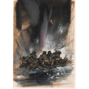 Zbigniew Rychlicki (1922-1989), [rysunek, 1987] [żołnierze pod ostrzałem]