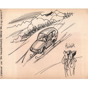 Juliusz Puchalski (1930-2011), [rysunek, ok. 1980] Ciekawe jak ten majsterkowicz nazwie ten swój pojazd?