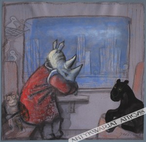 Józef Wilkoń (Ur. 1930), [rysunek, 2008] [nosorożec i puma]