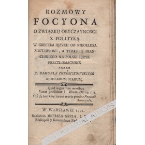 [Gabriel BONNOT DE MABLY], Rozmowy Focyona o związku obyczayności z polityką...