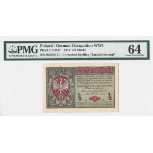 1/2 marki 1916 - Generał - seria B - PMG 64