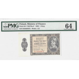1 złoty 1938 - seria IG - PMG 64