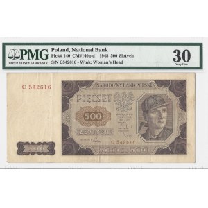 500 złotych 1948 - seria C - PMG 30 - RZADKA jednoliterowa seria