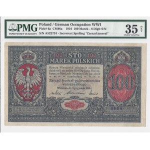 100 marek polskich 1916 - jenerał numeracja 6 cyfrowa - PMG 35 NET