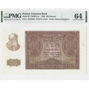 100 złotych 1940 - seria A - PMG 64