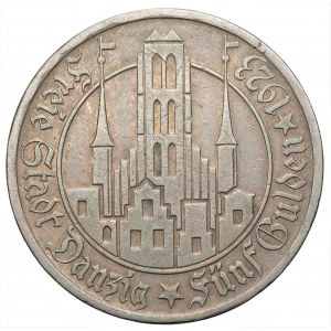 Wolne Miasto Gdańsk - 5 guldenów 1923 - Kościół Mariacki