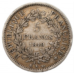 FRANCJA - 5 franków 1849 Herkules - mennica (K) Bordeaux