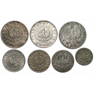 II RP - zestaw 7 srebrnych monet - Piłsudski, Polonia (1932-1936)
