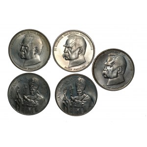 Zestaw 7 monet - 10 000 złotych 1987 Jan Paweł II + 50 000 złotych 1988 Józef Piłsudski