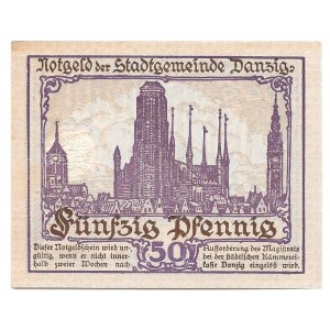 GDAŃSK / DANZIG - 50 fenigów 1919 - druk fioletowy