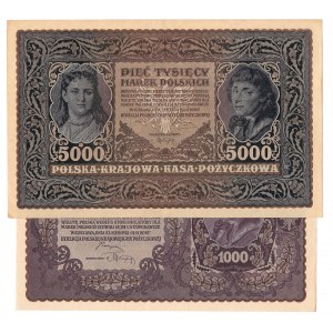 1000 marek 1919 + 5000 marek 1920 - zestaw 2 sztuk