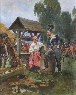 Kossak Wojciech, PRZY STUDNI. UŁAN I DZIEWCZYNA, 1911