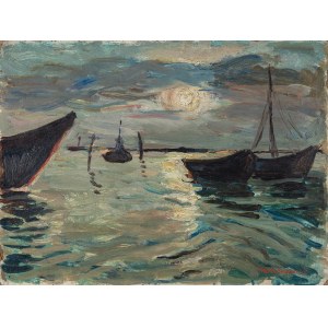 Korotkiewicz Tadeusz, Fishing boats at sunrise, 1920s.