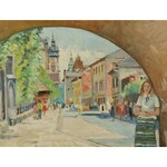Stefan ROSTWOROWSKI (1921-2000), Kraków - widok na kościół Bożego Ciała od strony ulicy Krakowskiej (1972)